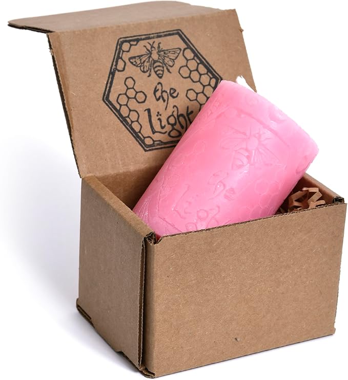 BeeTheLight Beeswax Pillar Candle - 100% Pure Bees Wax - Choose Your Size and Color - 54 Hour Burn Time - Fits 3x4 Holder - Unscented - Natural Light Honey Scent (Pink Sunset, Medium)