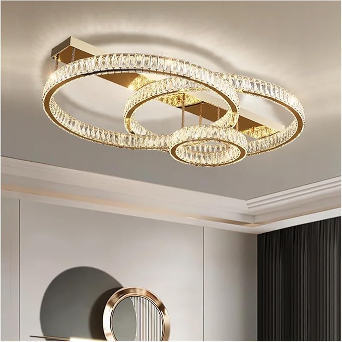 Modern Chandelier, LED Ceiling Hanging Lamps Modern Crystal Gold Round Living Dining Table Room Bedroom Kitchen Home Decor Pendant Chandelier Light(D40CM 60CM 80CM,Chrome)