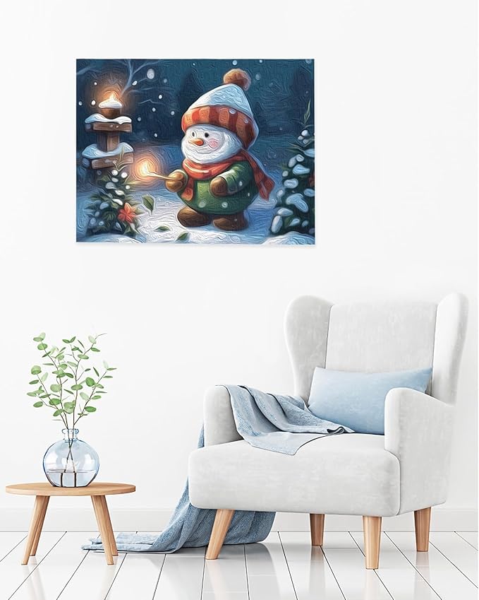 Savannan Paint by Numbers for Adults Without Frame, Christmas Snowman Hat Scarf Candle Tree Leaf Flower Winter DIY Acrylic Painting by Numbers Kits on Canvas for Beginner, 20"x24"