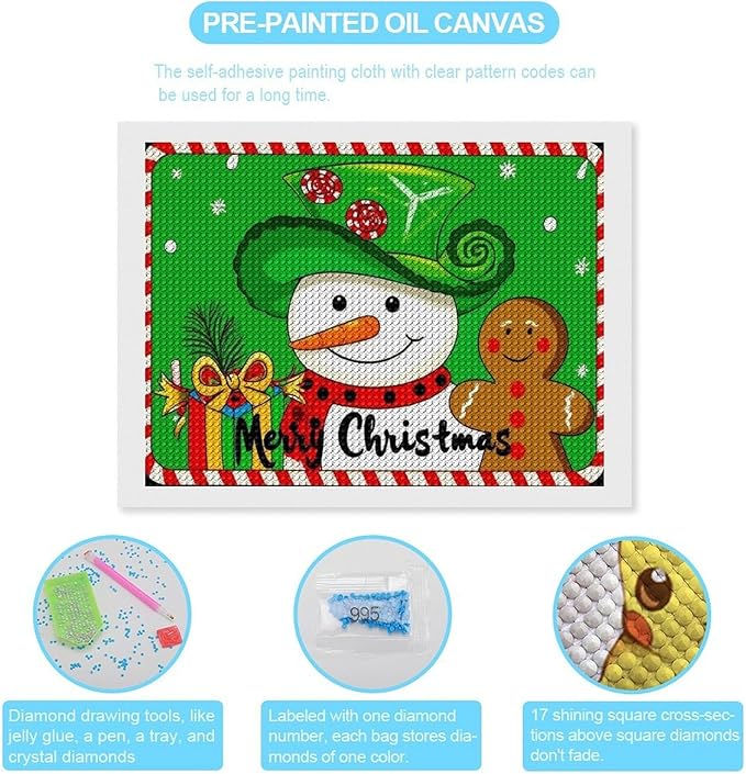 AIVKIEJK Diamond Painting Kits for Adults - Christmas Snowman Gingerbread and Candy Painting DIY 5D Full Drill Diamond Dots Paintings with Diamonds Gem Art and Crafts Home Decor 12"x16"