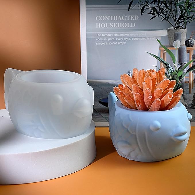 3D Animal Flower Pot Vase Silicone Mold for Resin Plaster Concrete Cement Clay, Succulents Planter Mold Epoxy Resin Kit for DIY Candle Pen Holder Succulent Pot (Bighead)
