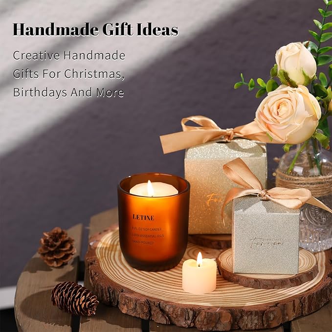 LETINE 12PCS Matte Amber Glass Candle Jars 8oz with Lids - Multi-Purpose Frosted Candle Containers for DIY Candle Making, Herb Storage, Sugar Scrubs, Perfect for Bridesmaids Gifts & Wedding Favor