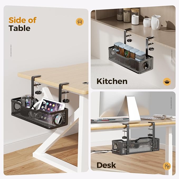 4 Pack Under Desk Cable Management Box Black, Cinati 53.6" Wire Organizers No Drill, Cord Organization Tray with Clamp for Office, Home - No Damage to Desk