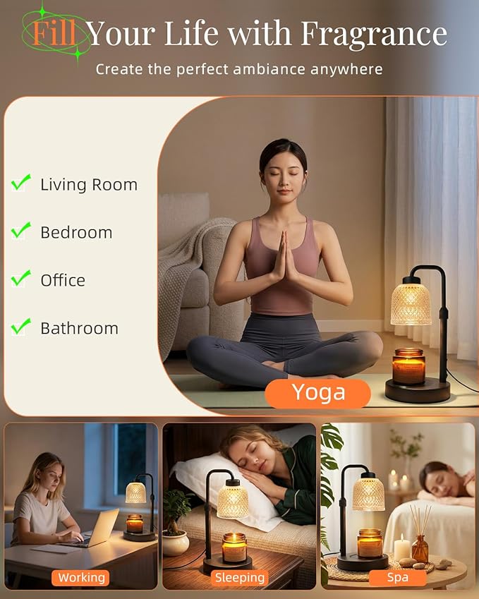 AIFEI Candle Warmer Lamp with Timer, Dimmable Adjustable Height Candle Lamp, Birthday Gifts for Women Mom Sister Friends, House Warming Gifts New Home, Candle Lamp Warmer with 2 Bulbs - CoalBlack