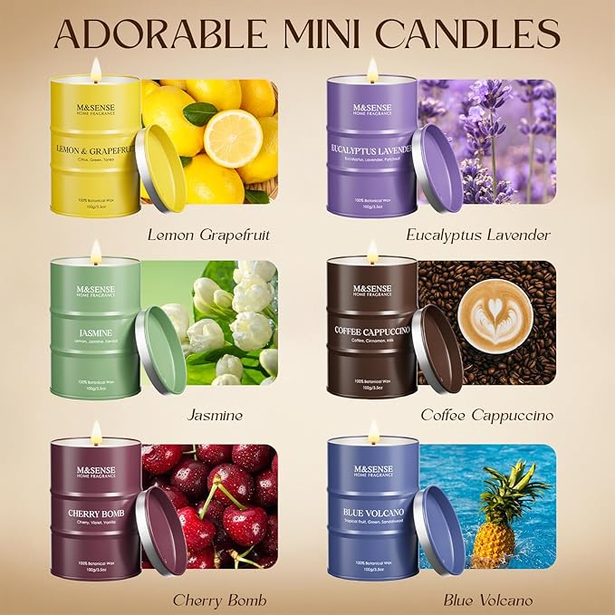 Valentine Candles,Holiday Candle Gift Set|Spring Scented Candles Set|6 Pack Candles for Home Scented,Lemon Grapefruit Eucalyptus Lavender Jasmine Coffee Cherry Candle,Gift Set for Women,Soy Wax 21 oz