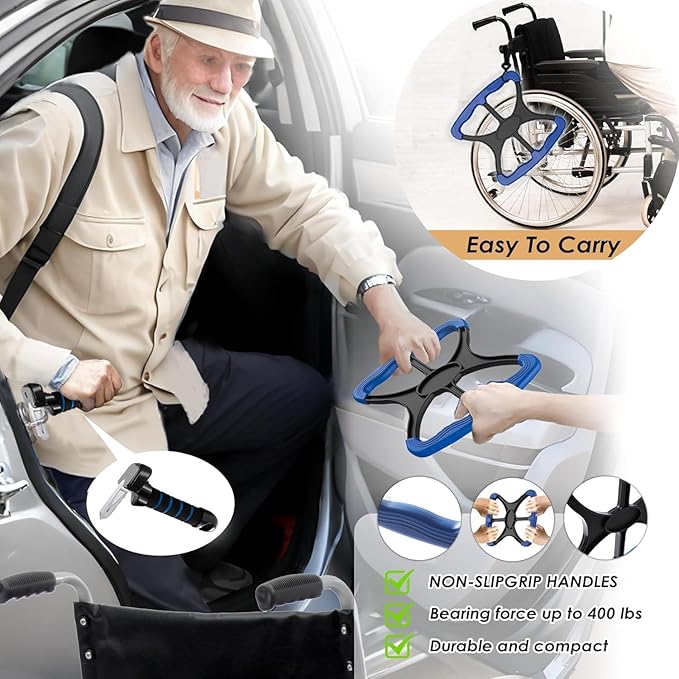 3-in-1 Elderly Assistance Kit: Standing Aid Car Assist Grab Handle Gift for Seniors Handicap Accessories Portable Car Assist for Seniors, Disabled, Pregnant to Convenient Daily Living Travel. (Red)