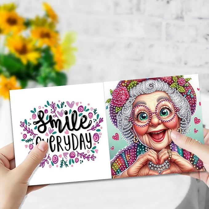 5D Diamond Art Painting Greeting Cards Kit, DIY Cards for Blessings Congratulations Gifts, Greeting Card Set for Birthday Thanksgiving Day Christmas Halloween-Grandma’s Heart