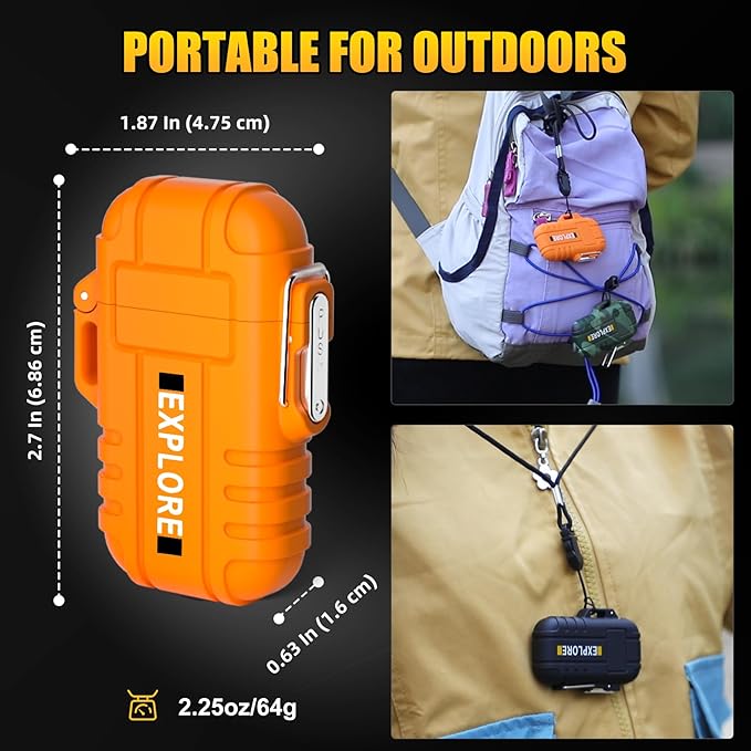 LcFun 3 Pack Waterproof Outdoor Lighter, Windproof Torch Lighters Butane Refillable, Electric Dual Arc Plasma Lighter USB Rechargeable, Camping Hiking Survival Tactical Gear Gadgets for Men