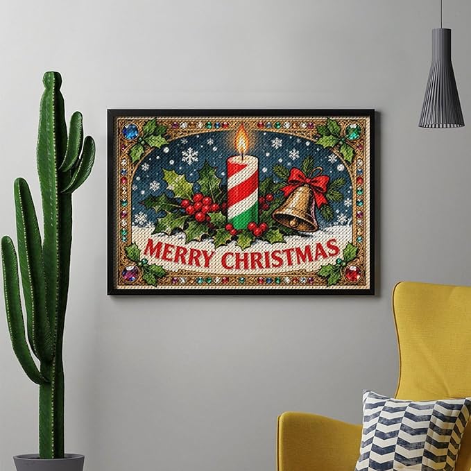 AIVKIEJK Diamond Painting Kits for Adults - Merry Christmas Candle & Holly Accents Painting DIY 5D Full Drill Diamond Dots Paintings with Diamonds Gem Art and Crafts Home Decor 8"x12"