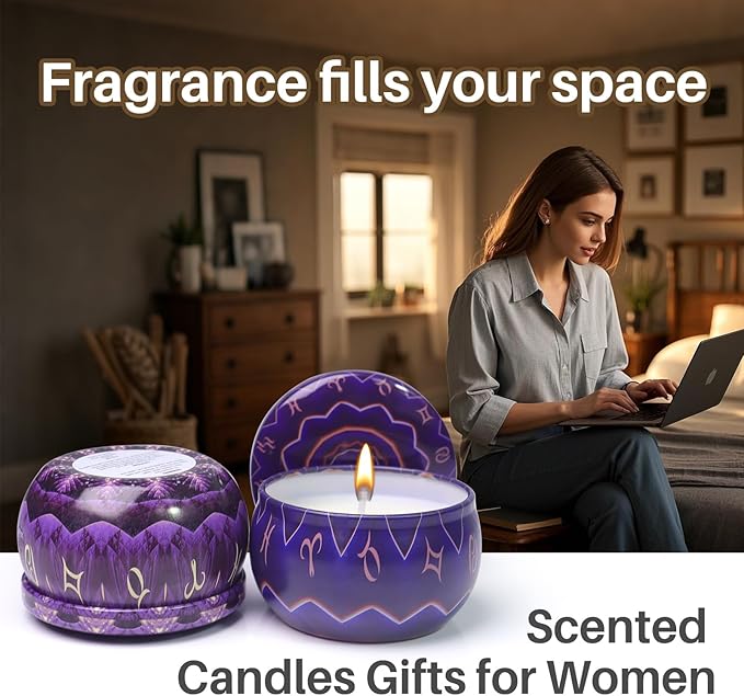 Zodiac Scented Candles Gift Set, 12 Pack Travel Size Soy Wax Aromatherapy Candles with Essential Oils, Astrology Constellation Candle Set for Birthday, Valentine's Day, Relaxation, Home Decor