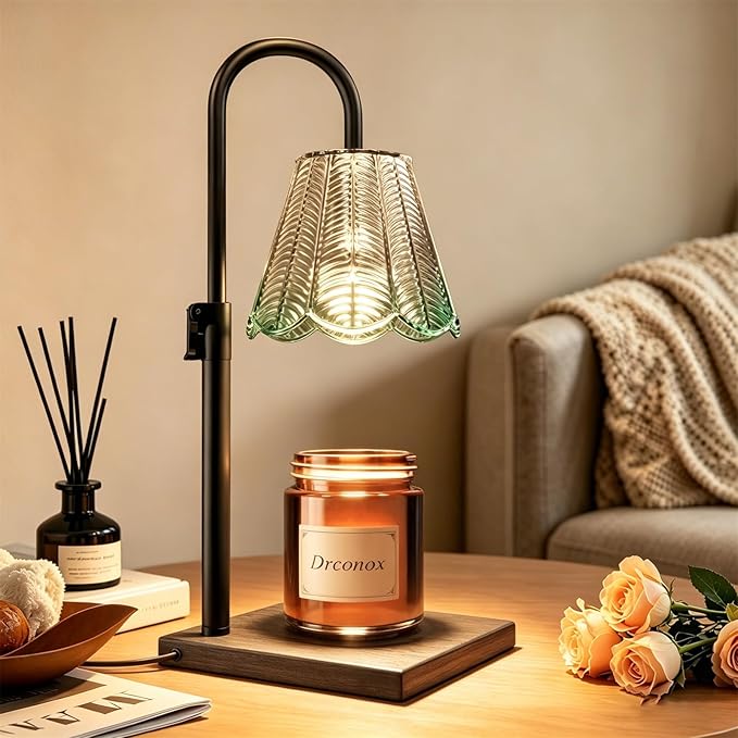 Candle Warmer Lamp with Timer Dimmable, Adjustable Height Wax Melt Warmer for Jar Candles, Birthday Gifts for Women, House Warming Gifts New Home Decor with 2 Bulbs, Green