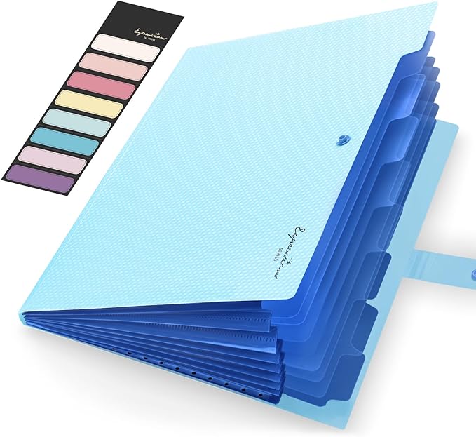 Sooez Accordion File Organizer, Letter Size Expanding File Folder with Labels, 8 Pocket Folders for Document, Portable Paper Bill Receipt Organizer for Home School Office Supplies, A4 Size, Sky Blue