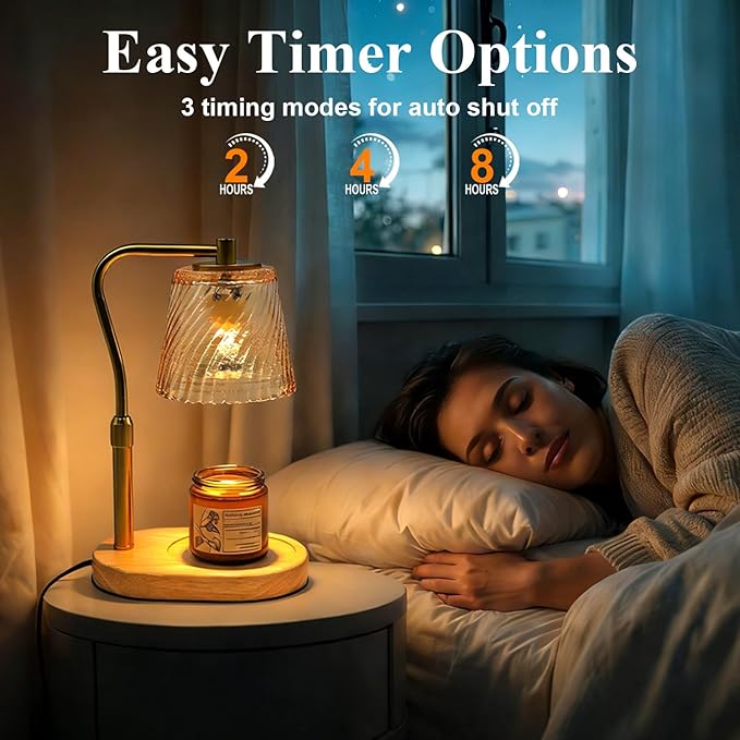 Candle Warmer Lamp with Timer Dimmable, Adjustable Wavy Clear Lamp Candle Warmer for Scented Candles, Housewarming Gift for Spring Home Decor, Women Mom Birthday Gifts with Charming Box & 2 Bulbs