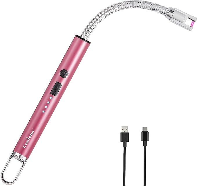 Castelar Electric Candle Lighter with Long Flexible Neck, USB Rechargeable Arc Lighter with Safety Lock for Candle, BBQ, Camping, Housewarming, and Birthday Gifts