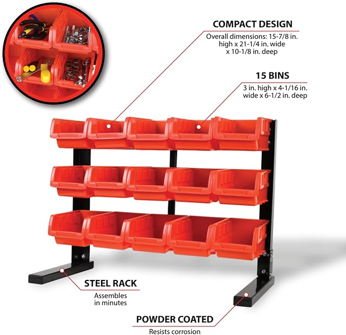 Performance Tool W5186 15-Bin 3-Tier Table Top Storage Organizer Rack.