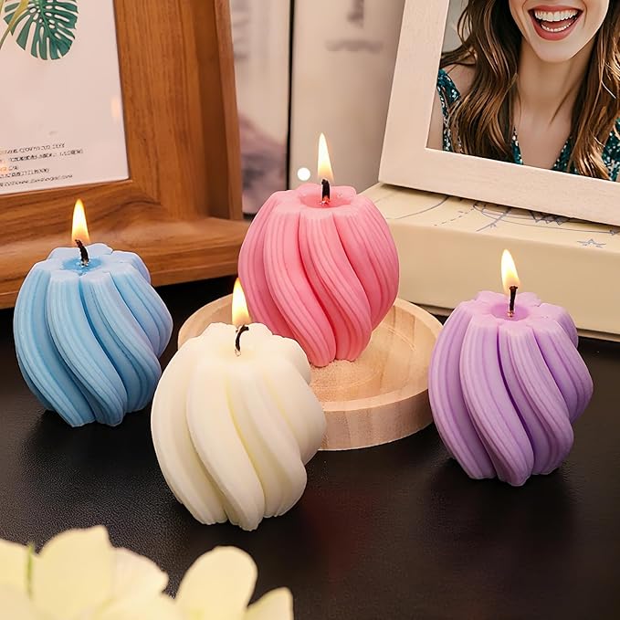 3 Pack Silicone Candle Molds with 10 Wax Cores - Wave Spiral Cylinder Shapes for Handmade Aromatic Candles,Soap Making, Wax Melts, Resin Casting, DIY & Home Decor