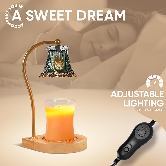 Candle Warmer Lamp with Timer,Dimmable Electric Fragrance Wax Warmer,Elegant Home Decor Melt Warming Heater As Best Birthday Gifts for Women mom(Golden-Green)