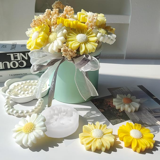 6PCS Daisy Flower Silicone Candle Molds,Moldes para Velas for Candles,3D Silicones Flowers Molds for Candle Making, Fondant Chocolate,Cake Decorating, Handmade Soap,Candy Clay Lotion Bar Wax DIY Craft