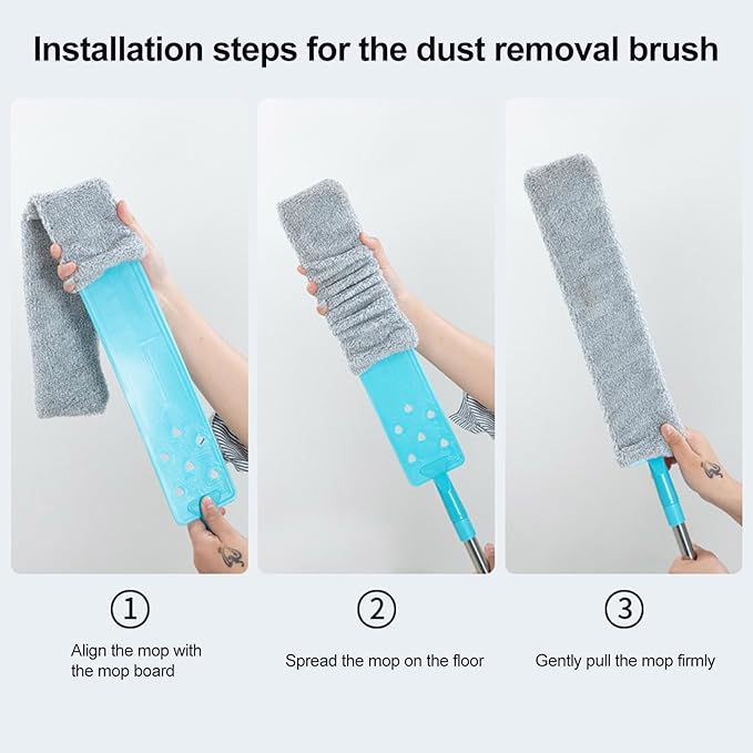 Saker Plus Retractable Gap Dust Cleaning Artifact, Retractable Gap Dust Cleaner Flat Duster, with 2 Microfiber Dusting Cloths Long Handle,Flat Duster