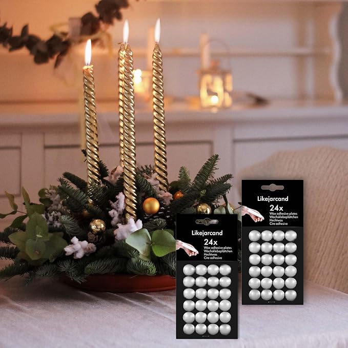 24 Dots White Taper Candle Holders Adhesive candl Grips Small Candle Accessories Inserts-Adhesive, Accessori Candles Wax Sticky Dots(24)