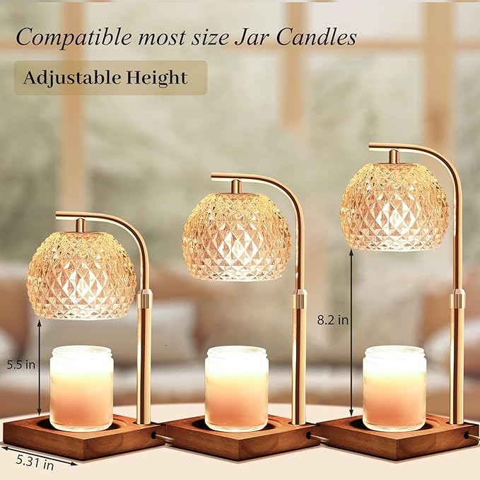 Mocalido Candle Warmer Lamp with Timer, Dimmable Electric Candle Warmer Adjustable Height, Top Candle Melter Warming Lamp for Scented Jar Candles, Amber