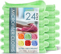 Hearth & Harbor Microfiber Cleaning Towels for Cars, 24 Pack Washcloths, Green Reusable Rags, Lint Free Cloth, 12x12 Inches