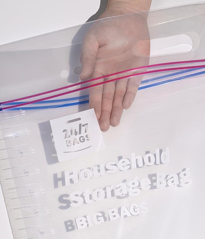 15 XX-Large Plastic Storage Bags, 10 Gallons, Zero BPA, Double Zipper Seal, 3 Mils Thick, Double Layer Carry Handle, 24"x20"x7", Moving, Seasonal, Travel