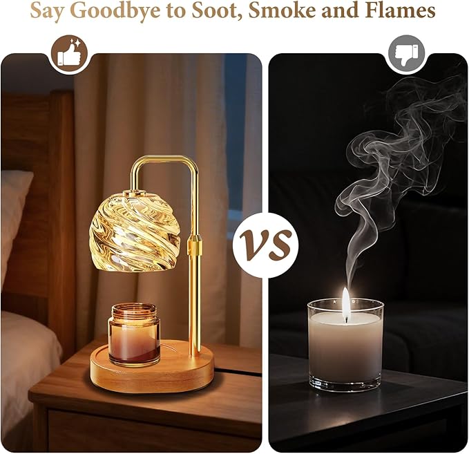 WarmEmbrace Candle Warmer Lamp with Timer for Jar Candles - Dimmable, Height and Brightness Adjustable Electric Wax Warmer Gold, 2 Bulbs Included, House Warming Gift & Vintage Home Decor