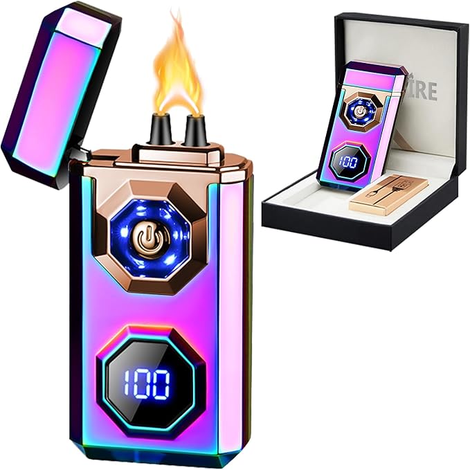 SKRFIRE Arc Lighter Dual Plasma with Type-C Fast Charge & LED Power Display, Windproof Electric Lighter with Flashlight for Camping Outdoor Home Use (Multi-Color)