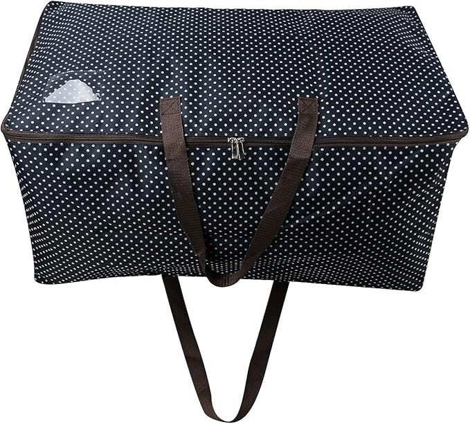 27.5 X 16.5 X 13.8", 3-Side Zip Open Storage Bag with Handles for Christmas Trees, Party Ornament Decorations Organizer Bags, Black Dots