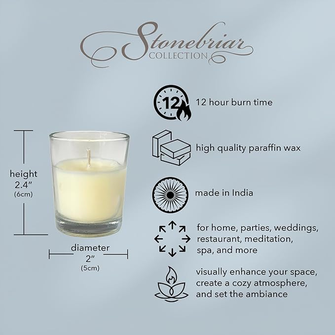 Stonebriar 24 Pack Unscented Long Burning Clear Glass Ivory Wax Filled Votive Candles