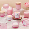sunnyfuture 16 Pack Pink Candle Jars, 8pcs 7oz + 8pcs 4oz Candle Jars for Making Candles with Wooden Lids and Labels for DIY, Gifts, Home