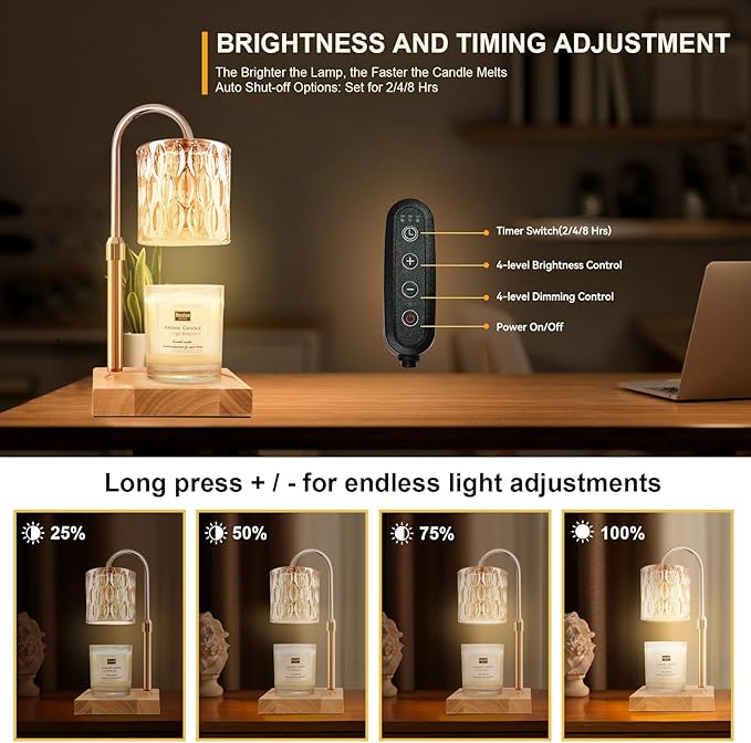 Candle Warmer Lamp with 3 Bulbs, Adjustable Height Dimmable Candle Warmer with Timer, Candle Lamp with Charming Gift Box Ribbon,Birthday Gifts for Women Mom, House Warming Gifts New Home Decor