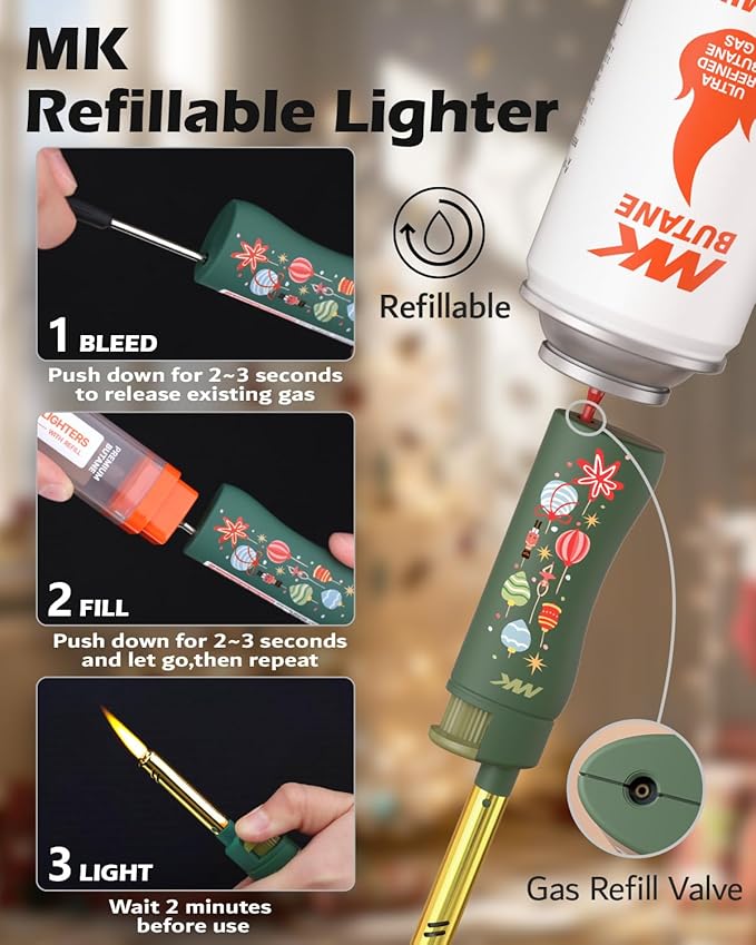 MK Lighter Collector’s Edition Refillable Candle – Multipurpose Jet Flame Butane with Long Wand for Indoor & Outdoor Use Gift Couples Friends Family (Warm Wishes-5PC)