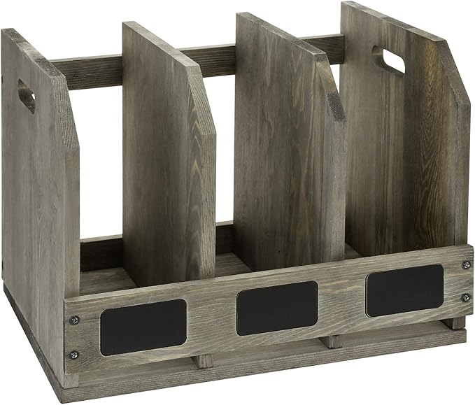 MyGift Wood Magazine Holder with 3 Compartments and Chalkboard Label, Desktop File Holder Organizer, Office Home Document Organizer Rack