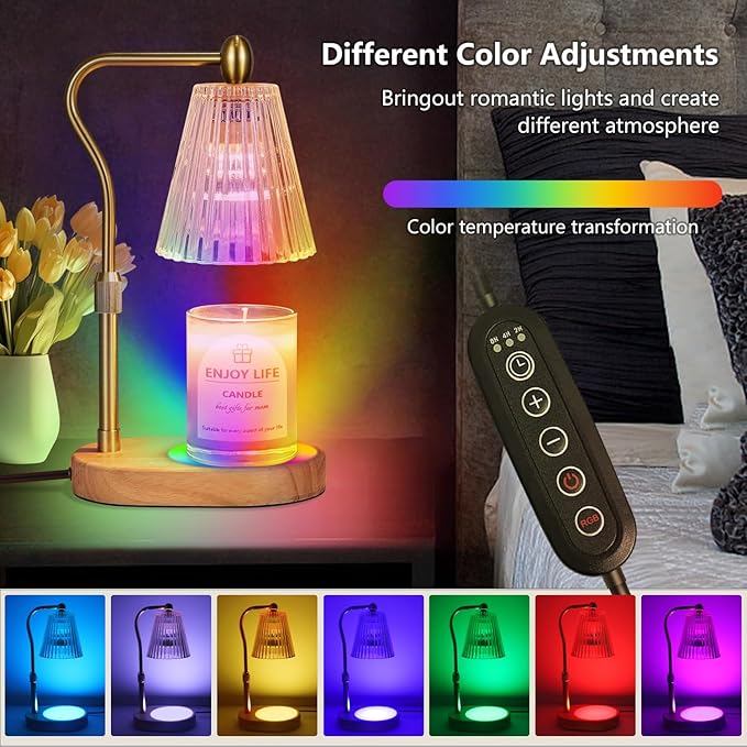 seenlast Candle Warmer Lamp with 8 Colors LED Changing,with Timer Dimmer Adjustable Height,Mothers Day Gifts,Vintage Home Decor
