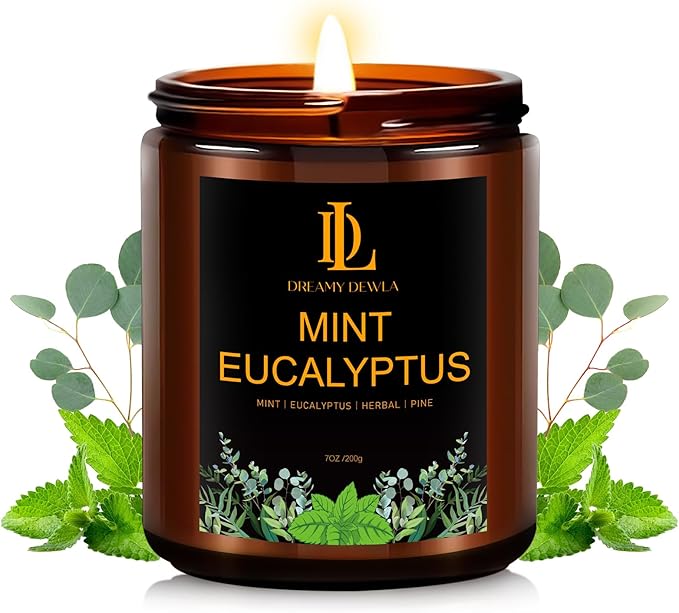 Mint Eucalyptus Candles, Mint Eucalyptus Scented Candle, Mother's Day Candle Gifts for Women, Soy Candles for Home Scented, 7oz 50 Hours Burn