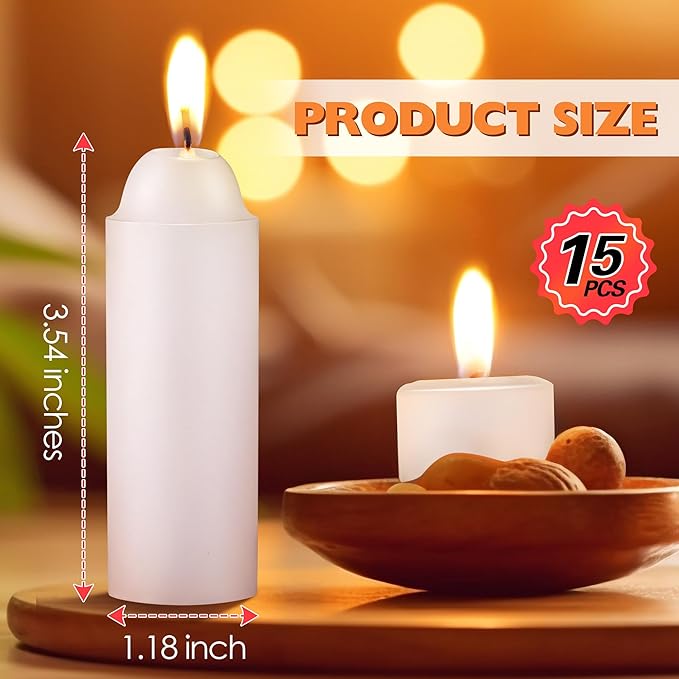 15 Pcs 15H White Paraffin Candles for Candle Lanterns, Emergency Candle for Outdoor Survival, Smokeless Long Lasting Bougie for Home Power Outages, Emergency, Survival