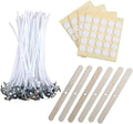 MILIVIXAY 6" Candle Wick Bundle: 100PCS Candle Wicks, 100PCS Candle Wick Stickers and 6PCS Wooden Candle Wick Holders - Wicks Coated with Paraffin Wax, Cotton Wicks Kits for Candle Making.