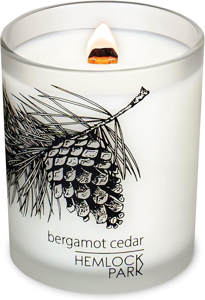Hemlock Park Frosted Jar Wood Wick Candle Handcrafted with Natural Coconut Wax (Standard 7.2 oz, Bergamot Cedar)