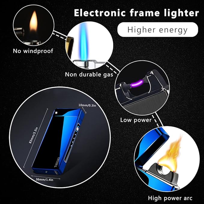 Rechargeable USB C Lighter, Windproof Electric Lighter Arc Plasma Lighters with Projection Stone, Visual Battery, Cool Vintage Lighters Custom Style for Outdoor Candle Camping Gift（Blue）