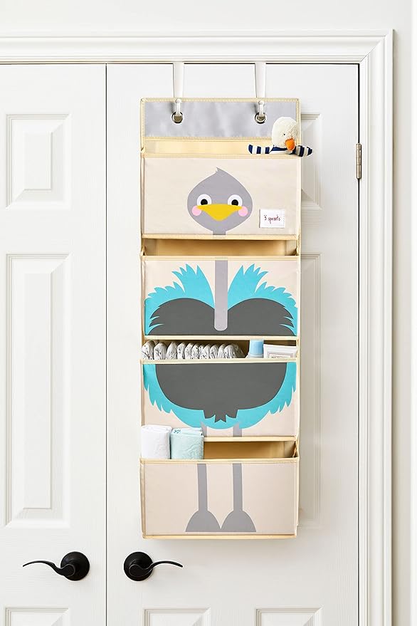 3 Sprouts Over The Door Baby Organizer - Essential Newborn Nursery Storage, Toy Organizer for Room and Closet - Bedroom Storage - Hooks Included, Ostrich