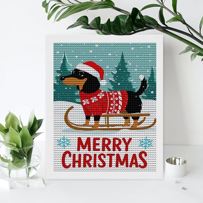 AIVKIEJK Diamond Painting Kits for Adults - Merry Christmas Dachshund Painting DIY 5D Full Drill Diamond Dots Paintings with Diamonds Gem Art and Crafts Home Decor 16"x20"