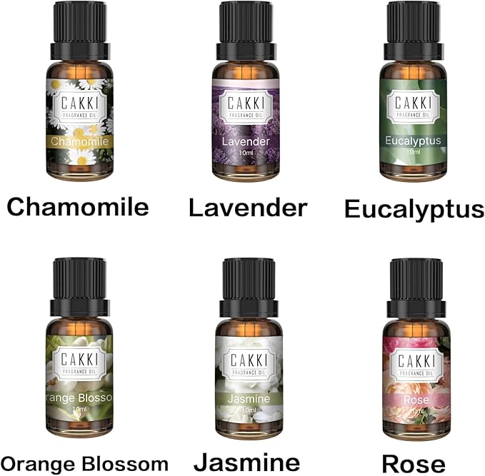 CAKKI Essential Oils for Diffusers for Home, Floral Fragrance Oils Set, 6x10ml, Rose, Lavender, Chamomile, Eucalyptus, Orange Blossom, Jasmine, Aromatherapy Oils, for Candles Making, for Humidifiers