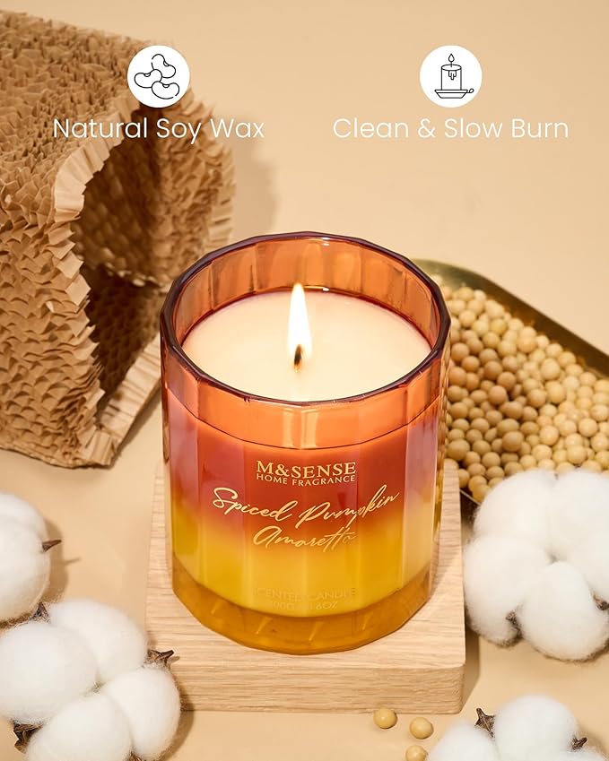 M&SENSE Spiced Pumpkin Fall Scented Candles Natural Soy Wax Non Toxic, 10.6oz 60 Hours Long Lasting Slow Burning Fall Scent Candle for Halloween Thanksgiving Holiday