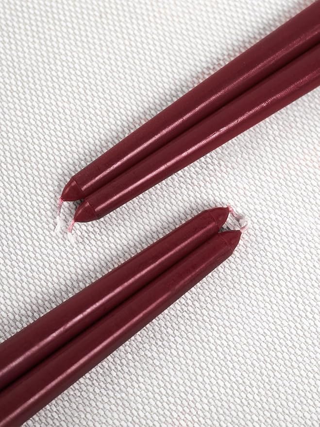 CANDWAX 10 inch Burgundy Taper Candles Set of 12 - Unscented Dripless Burgundy Candlesticks - Christmas Taper Candles with Burning Time up to 8 Hours - Christmas Candle Sticks