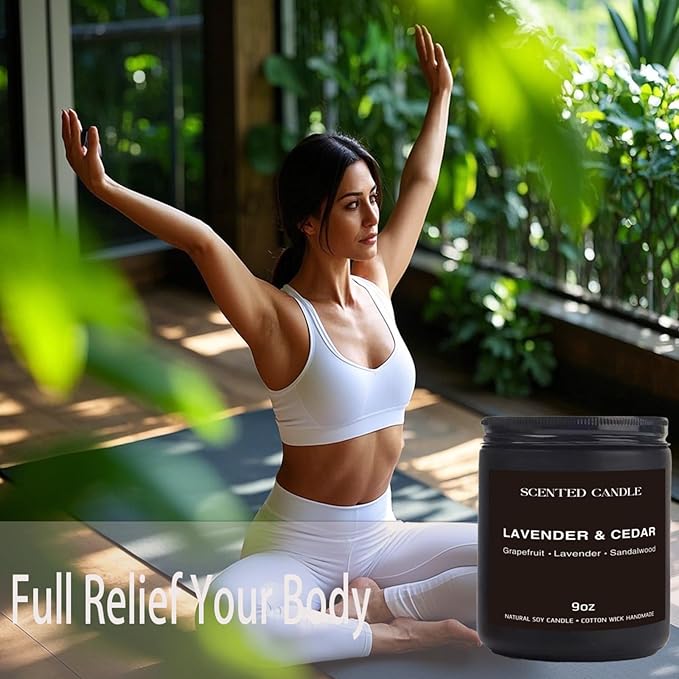 Luxury Lavander & Ceder Scented Candles Gift Set-100% Natural Soy Wax, 50H Clean Burn, Hand-Poured, Relaxing Aromatherapy for Home, Bedroom, Yoga & Spa,9oz-255g