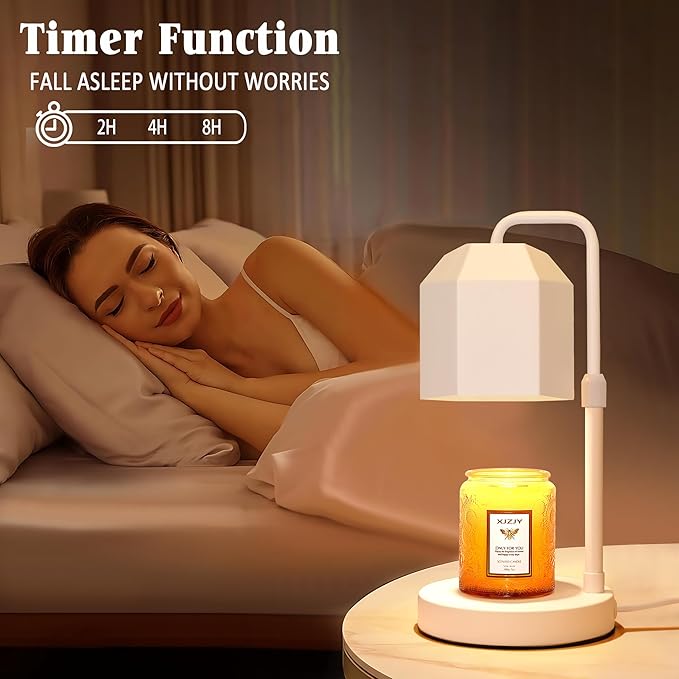 XJZJY Candle Warmer Lamp with Timer Dimmer,Adjustable Height Candle Warmer,Candle lamp for Scented Wax Jar Candles,Gifts for Mom Women, House Warming Gifts for New Home Bedroom Decor,White