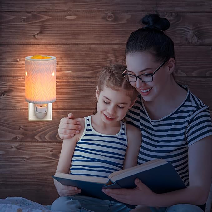 Bobolyn Plug in Wax Warmer Ceramic Electric Wax Melt Warmer Candle Melter Burner for Scented Wax, Scentsy Wax Cubes, No Flame No Smoke No Soot（White Willow Leaves）