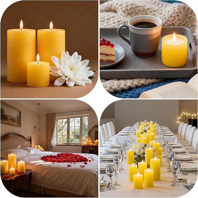 6-Pack Beeswax Pillar Candles, Seasonal Celebration Candles, 2x4in 100% Pure Organic, Total 120H Long Burning, Unscented Dripless Smokeless for Home, Prayer, Parties